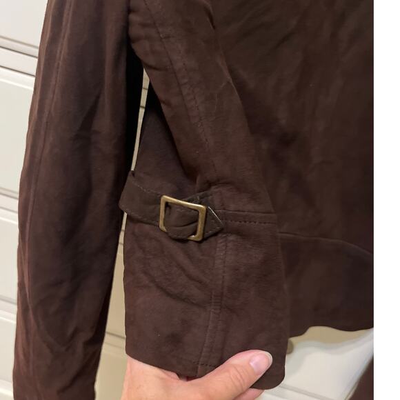 SOLD SOLD Ralph Lauren Chocolate Brown Cropped 100% Suede Leather Jacket Size - Picture 3 of 7